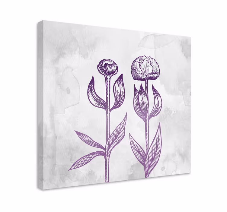Dipinto con fiori e piante tulipani viola sbocciano - TenStickers