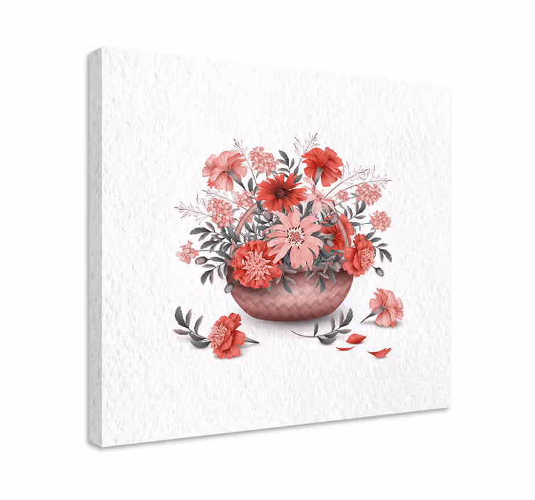 Dipinto con fiori e piante composizione floreale a cestino - TenStickers