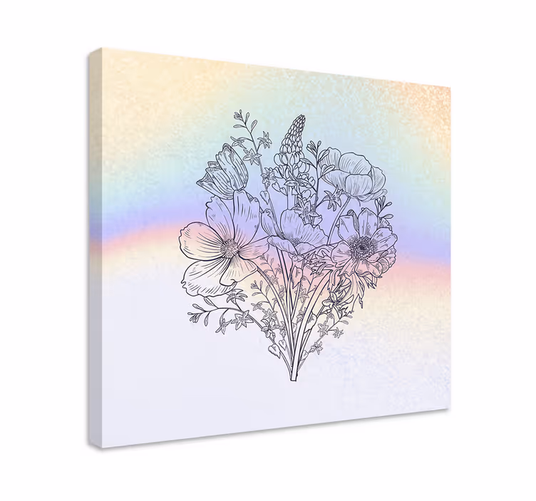 Dipinto con fiori e piante contorno di bouquet floreale - TenStickers