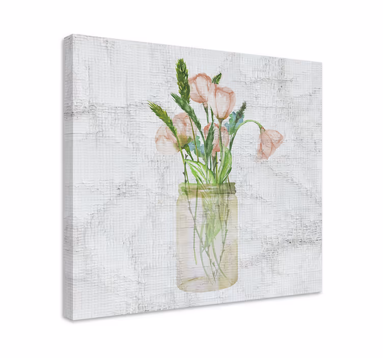Dipinto con fiori e piante vaso di fiori rosa - TenStickers