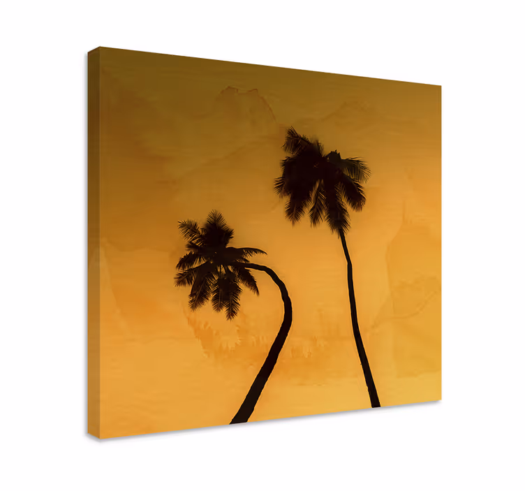 Dipinto con fiori e piante palme in silhouette al tramonto - TenStickers