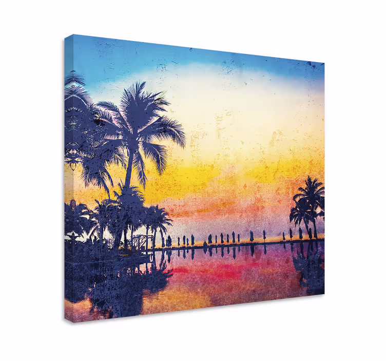 Dipinto di paesaggio riflesso di palme in silhouette - TenStickers