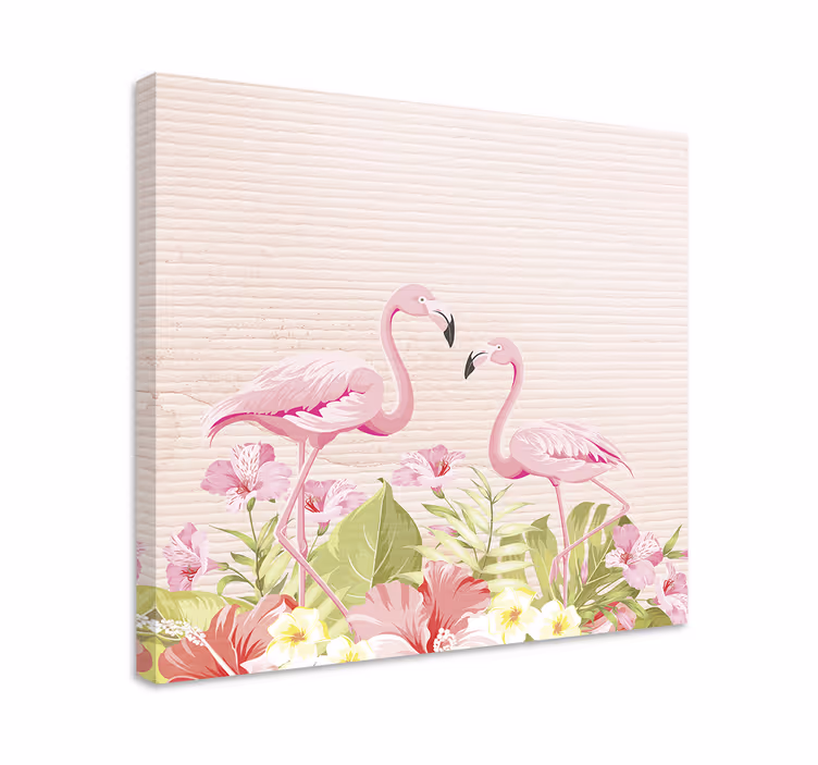 Dipinto con fiori e piante fenicotteri tra i fiori - TenStickers