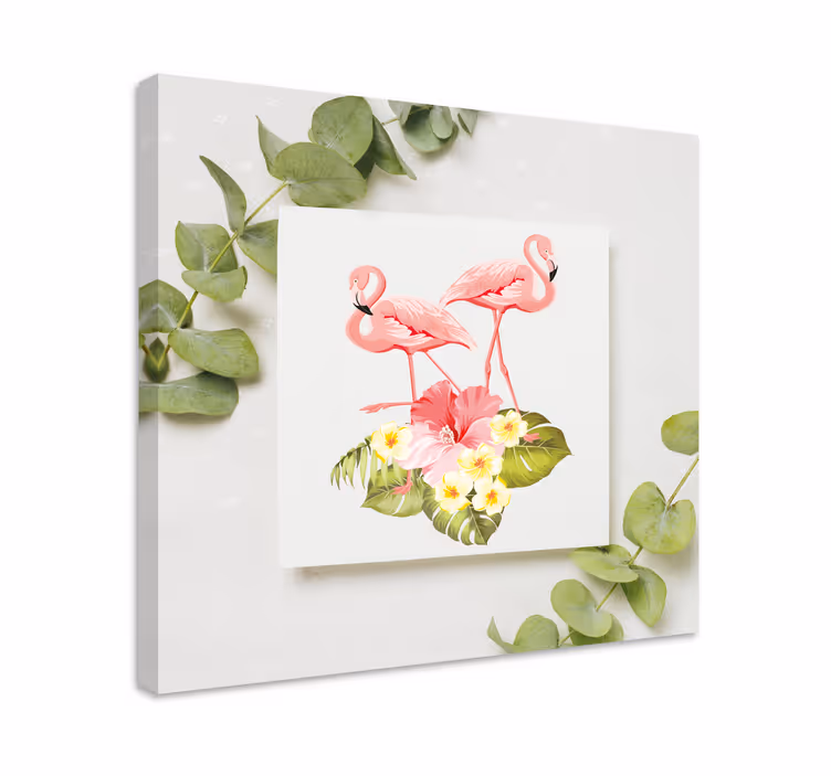 Dipinto con fiori e piante fenicotteri e ibisco - TenStickers