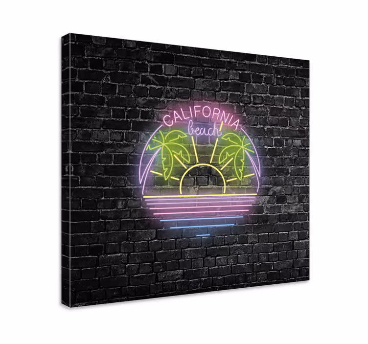 Dipinto città e paesi spiaggia neon california - TenStickers