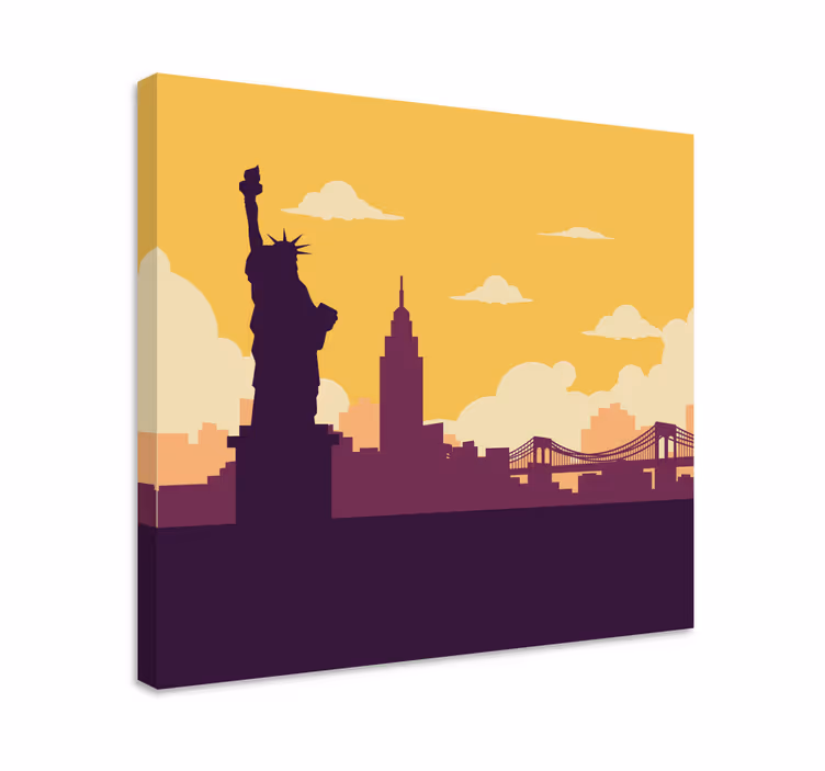 Dipinto città e paesi statua della libertà - TenStickers