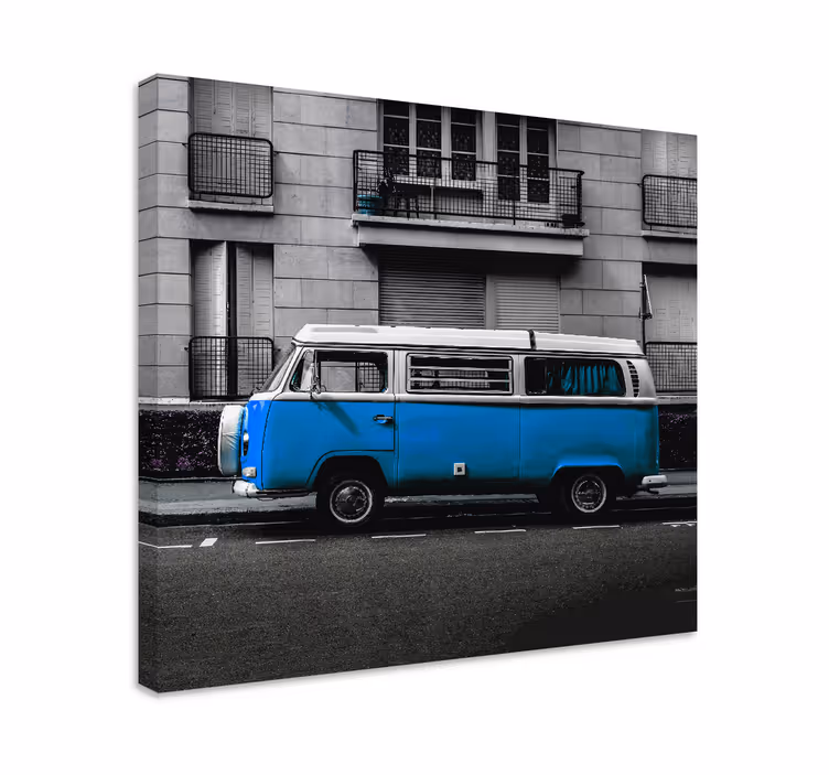 Dipinto città e paesi furgone blu classico - TenStickers