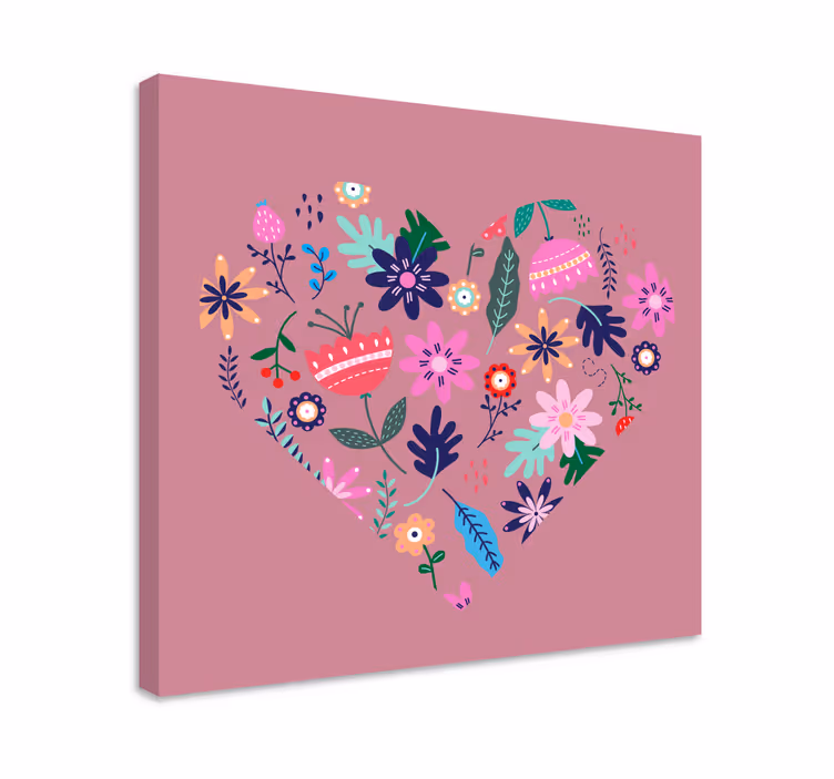 Dipinto con fiori e piante composizione floreale a cuore - TenStickers