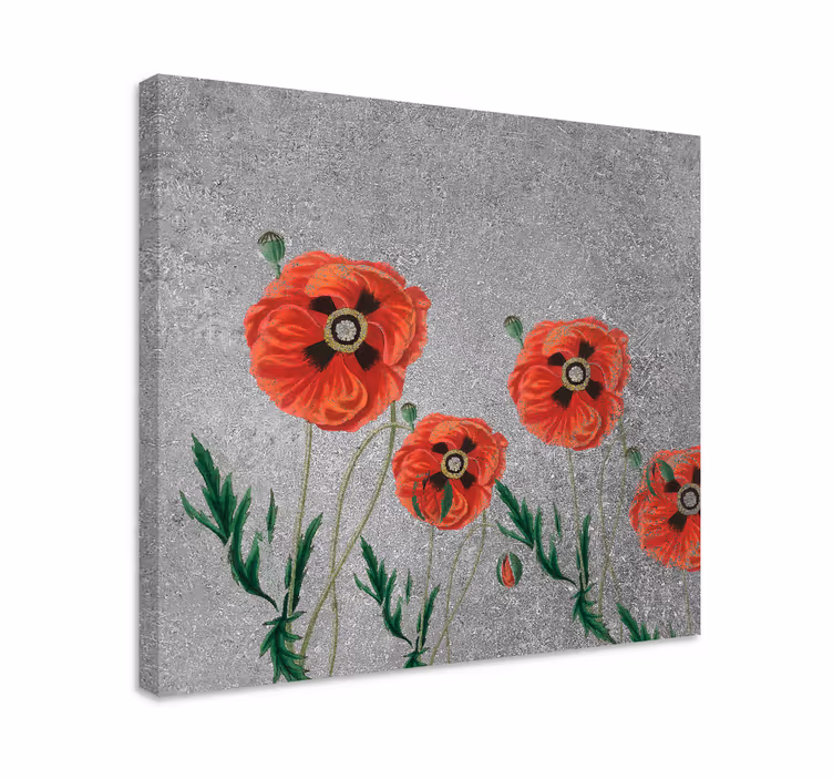Dipinto con fiori e piante fioriture di papaveri - TenStickers