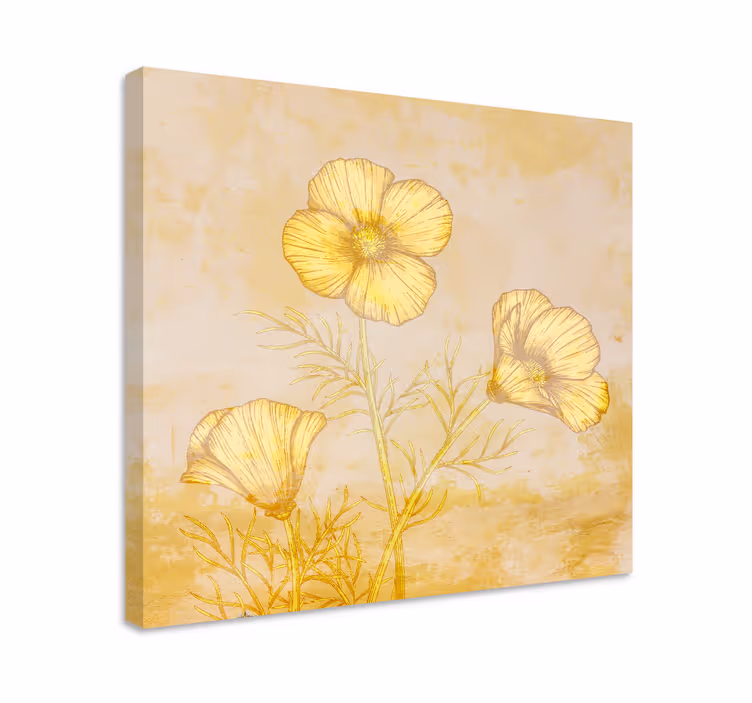 Dipinto con fiori e piante composizione fiorita dorata - TenStickers
