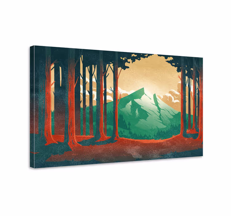 Dipinto di paesaggio montagne e alberi - TenStickers
