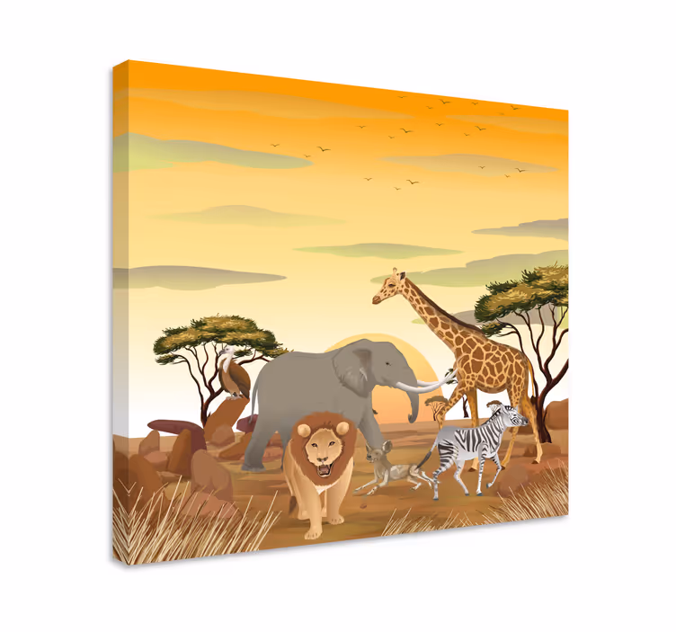 Dipinto con elefanti scena della fauna savana - TenStickers