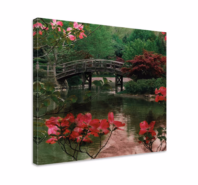 Dipinto con fiori e piante ponte circondato da fiori - TenStickers