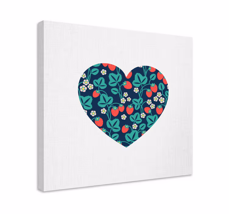 Dipinto con fiori e piante a forma di cuore fragola - TenStickers