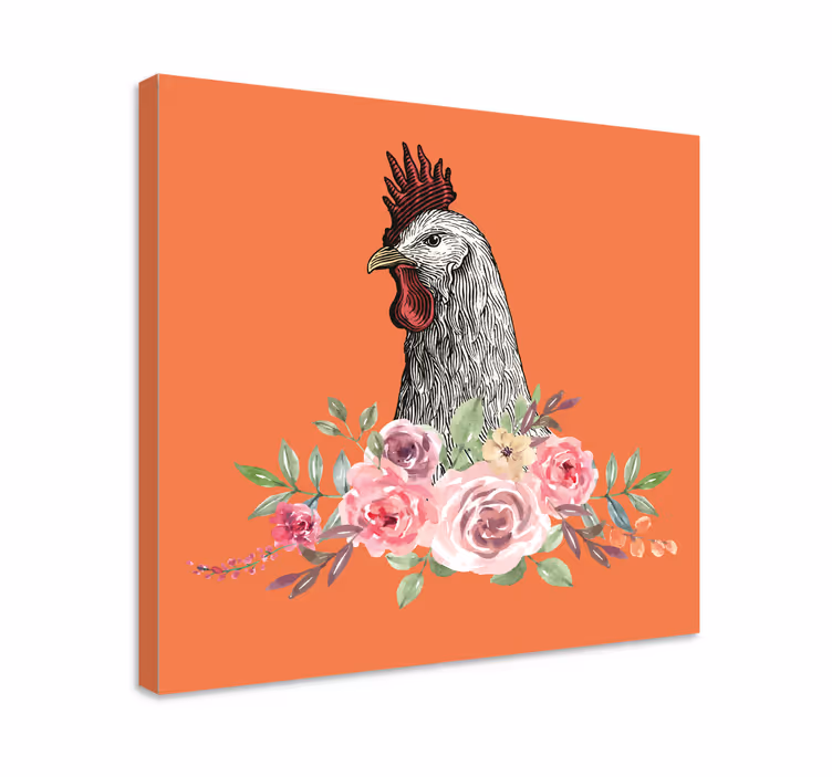 Cornice quadro con animali e insetti gallo con fiori - TenStickers