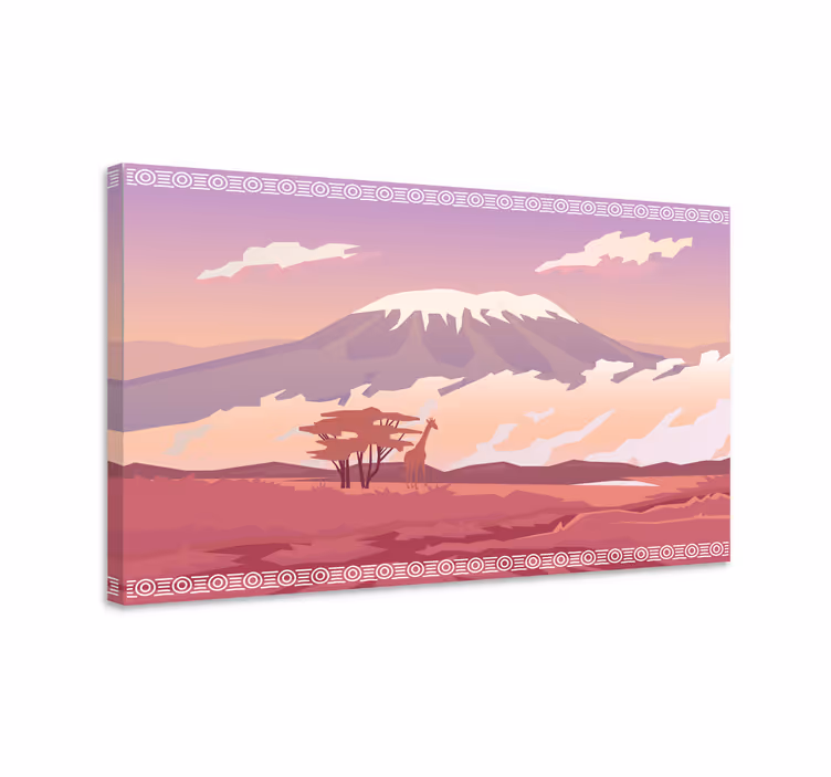 Dipinto di paesaggio vista montagna giraffe - TenStickers