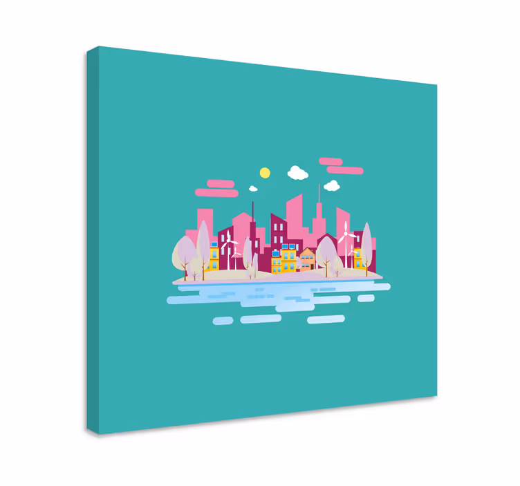 Dipinto città e paesi paesaggio urbano vibrante - TenStickers