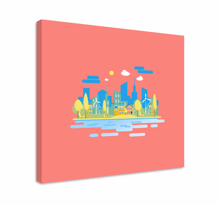 Dipinto città e paesi paesaggio urbano moderno - TenStickers