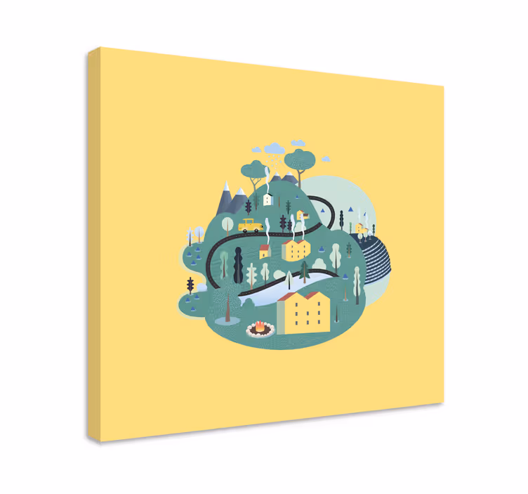 Dipinto città e paesi scena di campagna incantevole - TenStickers