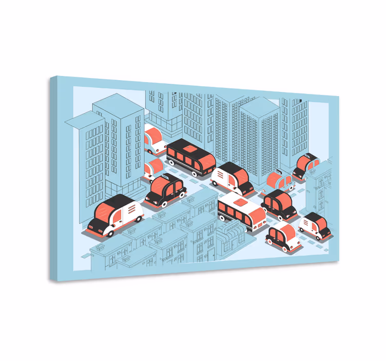 Dipinto città e paesi scena di traffico urbano - TenStickers