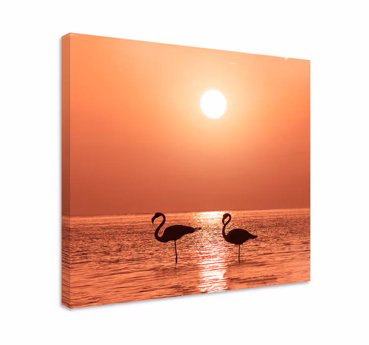 Dipinto con uccelli fenicotteri al tramonto - TenStickers