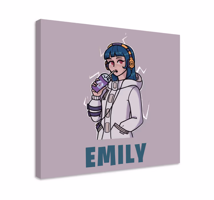 Dipinto di persona ragazza con le cuffie con nome - TenStickers