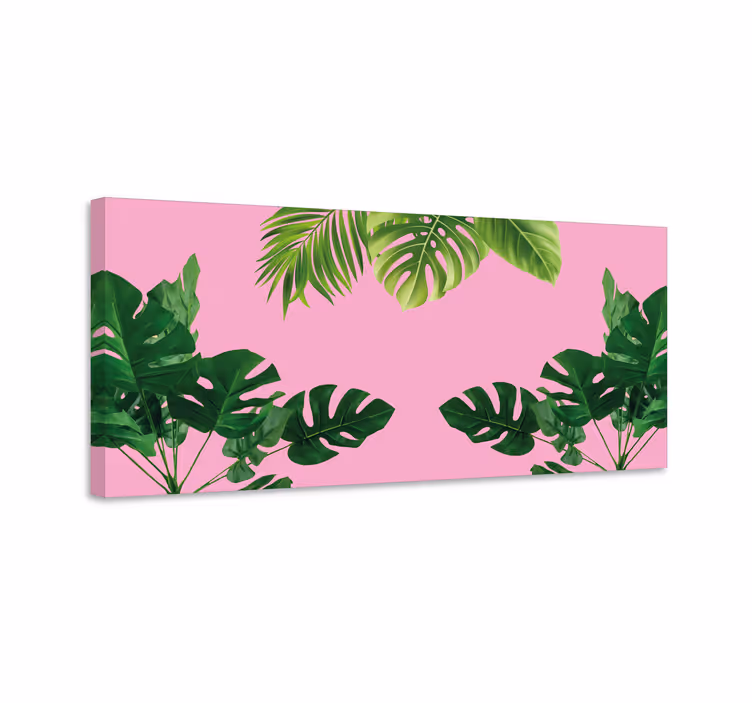 Dipinto con fiori e piante disposizione di foglie tropicali - TenStickers