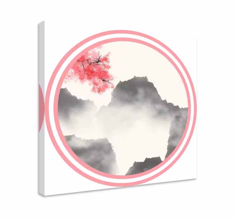 Dipinto di paesaggio sagoma di montagna con fiori - TenStickers