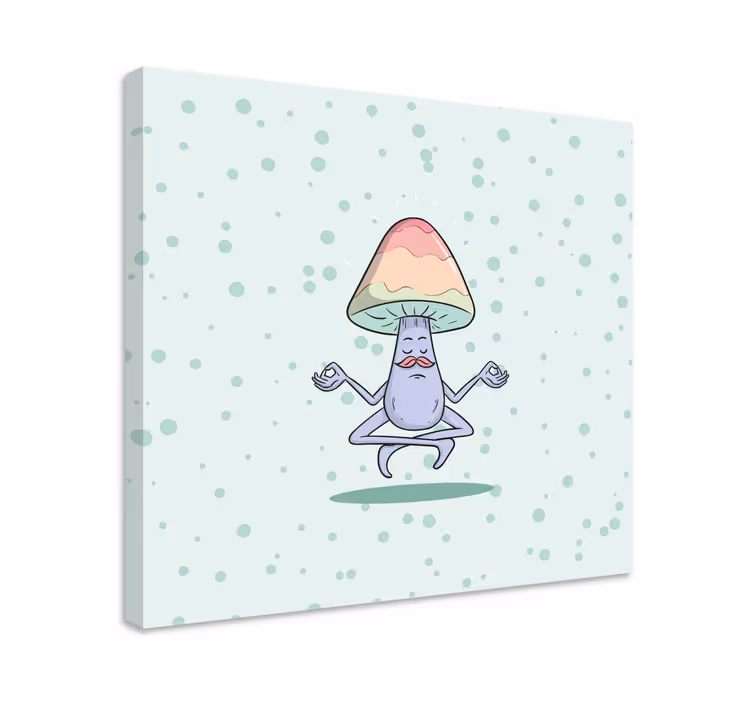 Dipinto con testo personaggio fungo in meditazione - TenStickers