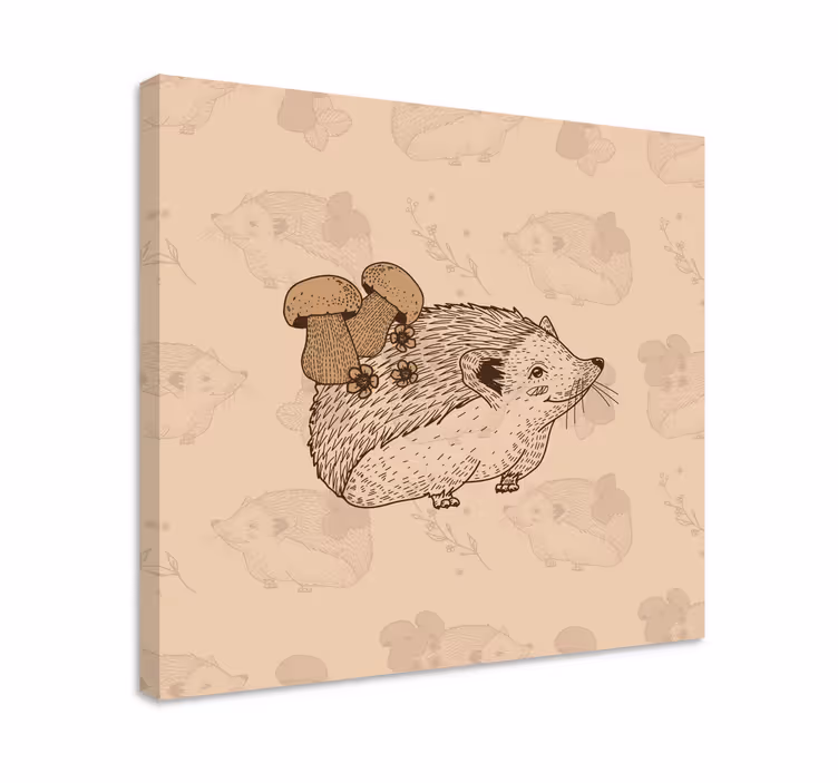 Cornice quadro con animali e insetti riccio beige con funghi - TenStickers