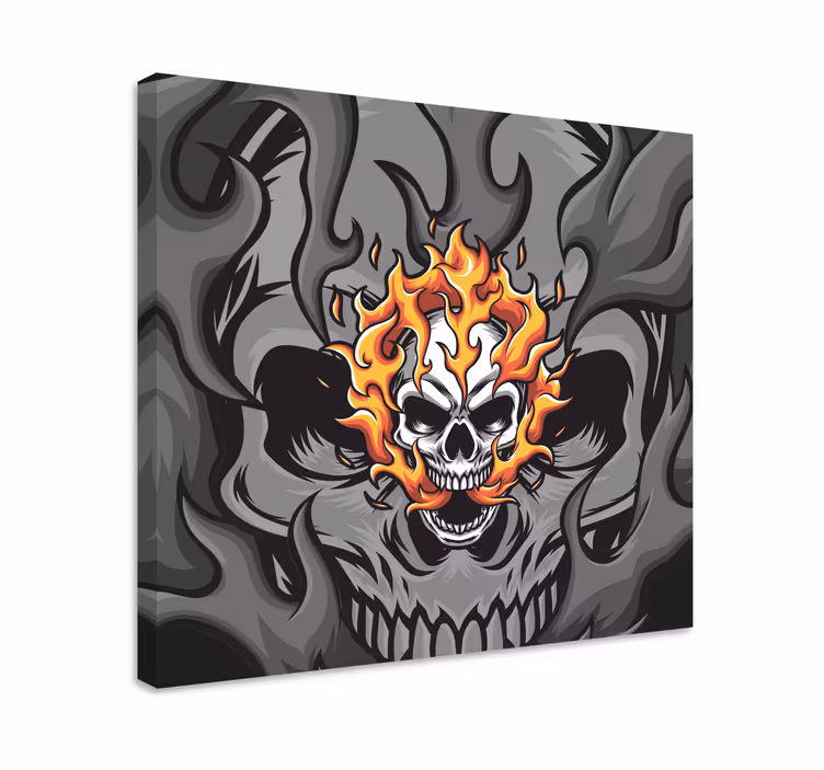 Dipinto con testo teschio con fiamme - TenStickers
