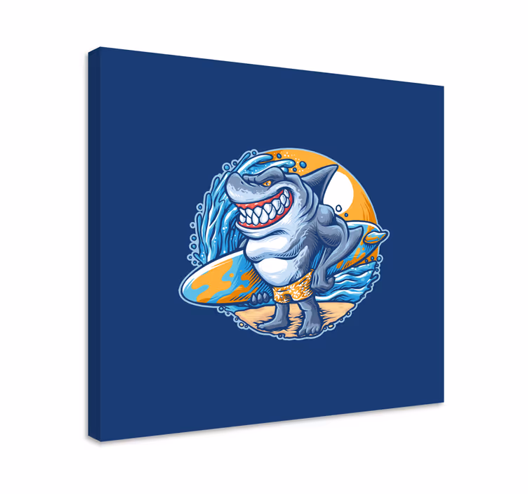 Quadro moderno Cartone animato squalo tavola da surf - TenStickers
