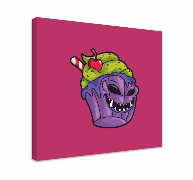 Dipinto con testo minacciosa creatura a forma di cupcake - TenStickers