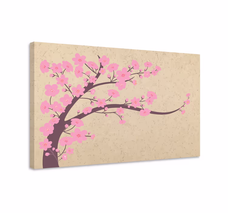 Dipinto con fiori e piante ramo di ciliegio in fiore - TenStickers