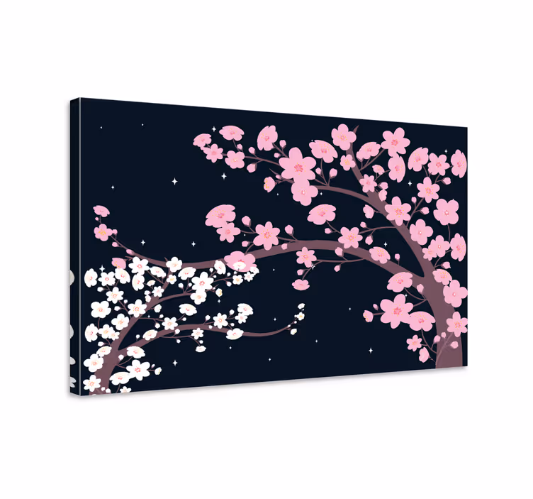 Dipinto con fiori e piante rami di ciliegio - TenStickers
