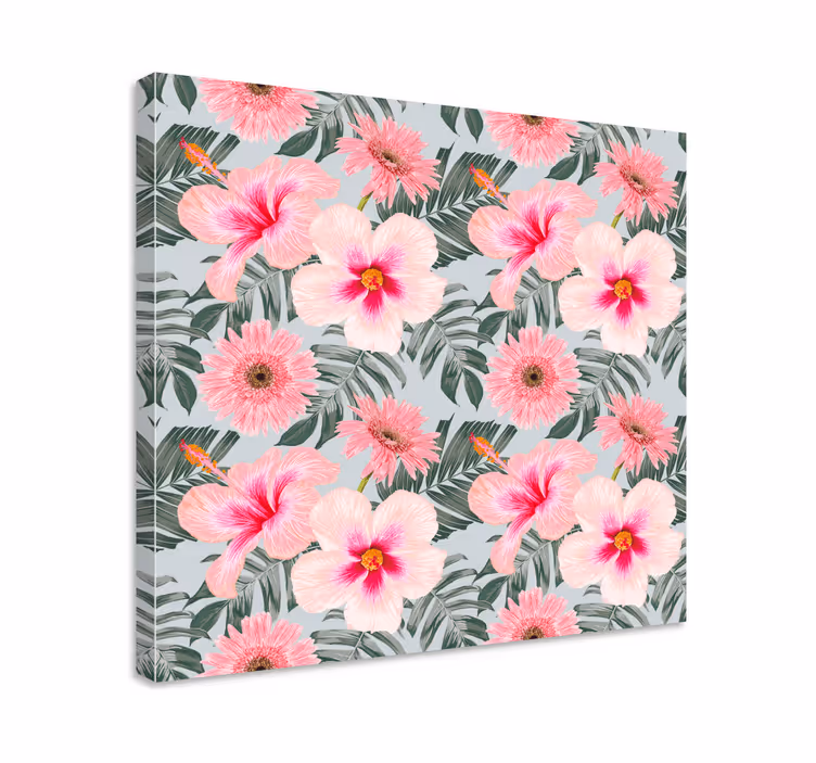 Dipinto con fiori e piante composizione floreale tropicale - TenStickers
