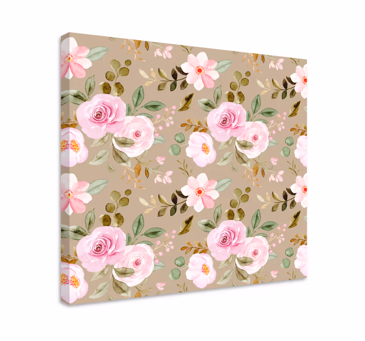 Dipinto con fiori e piante composizione fiori rosa - TenStickers