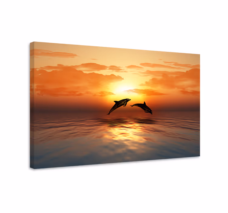 Dipinto con marinaio delfini al tramonto - TenStickers