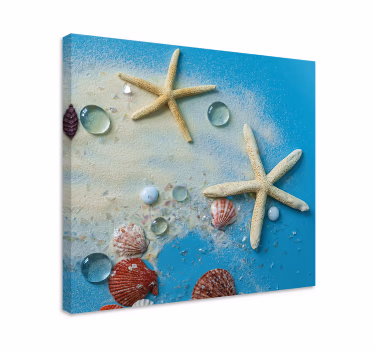 Quadro 3D Stelle marine sulla sabbia colorata - TenStickers