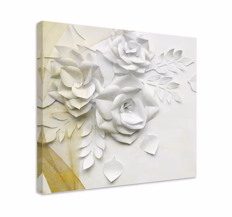Quadro 3D Eleganti fiori bianchi dorati - TenStickers
