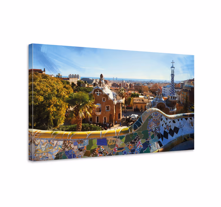 Dipinto città e paesi vista mosaico di barcellona - TenStickers