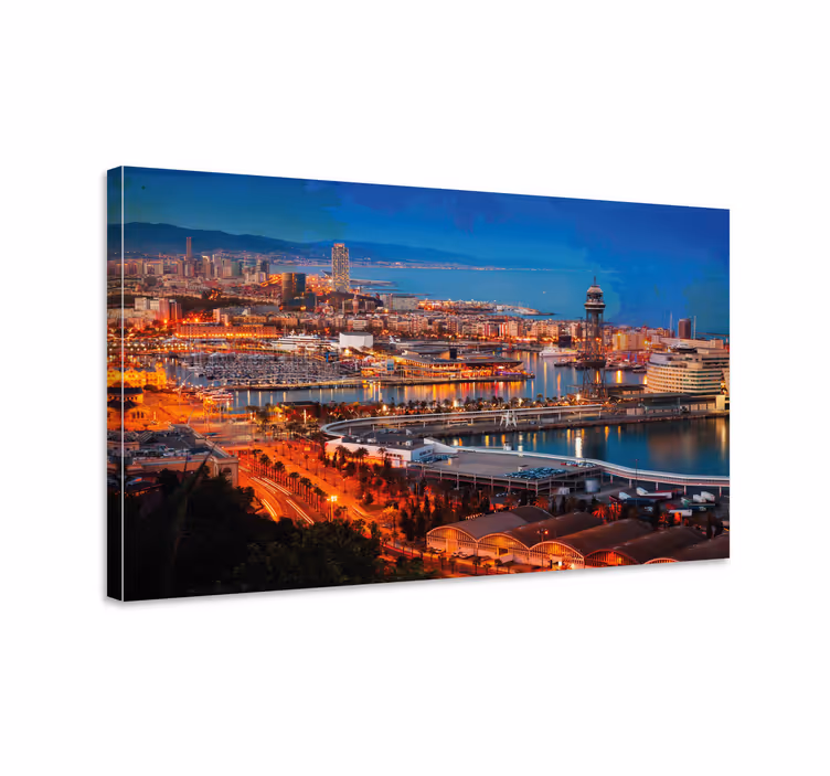 Dipinto città e paesi vista di barcellona - TenStickers