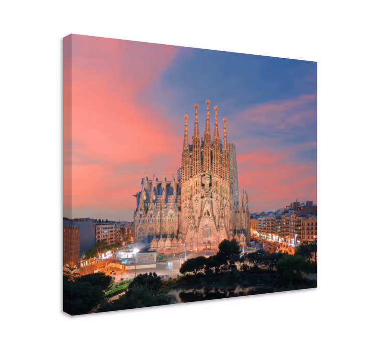 Dipinto città e paesi sagrada familia al tramonto - TenStickers