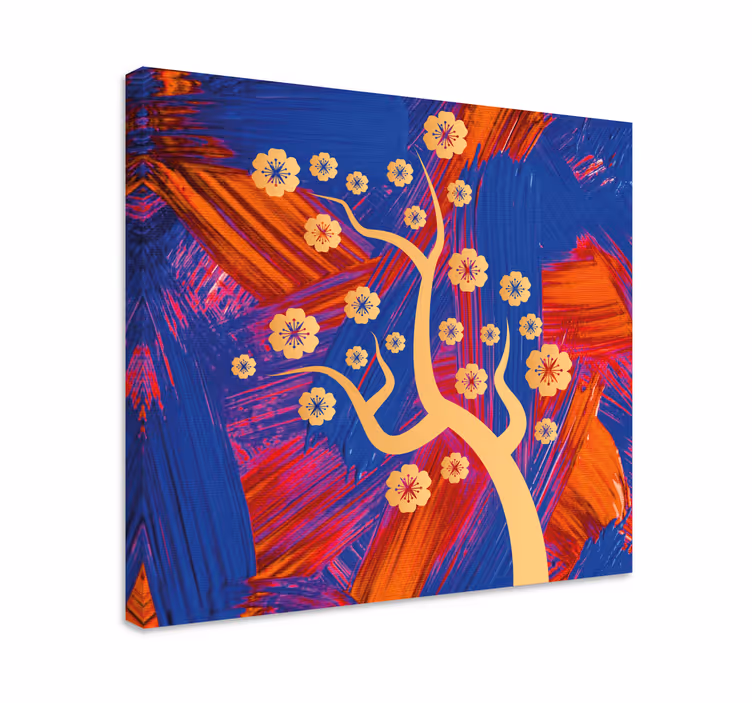 Dipinto con fiori e piante albero in fiore - TenStickers