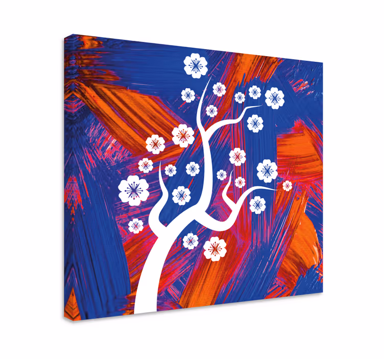 Dipinto con fiori e piante albero di fiori bianchi - TenStickers