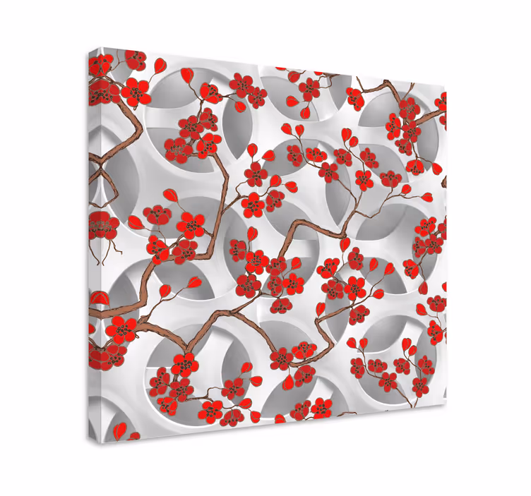 Dipinto con fiori e piante rami di fiori di ciliegio - TenStickers