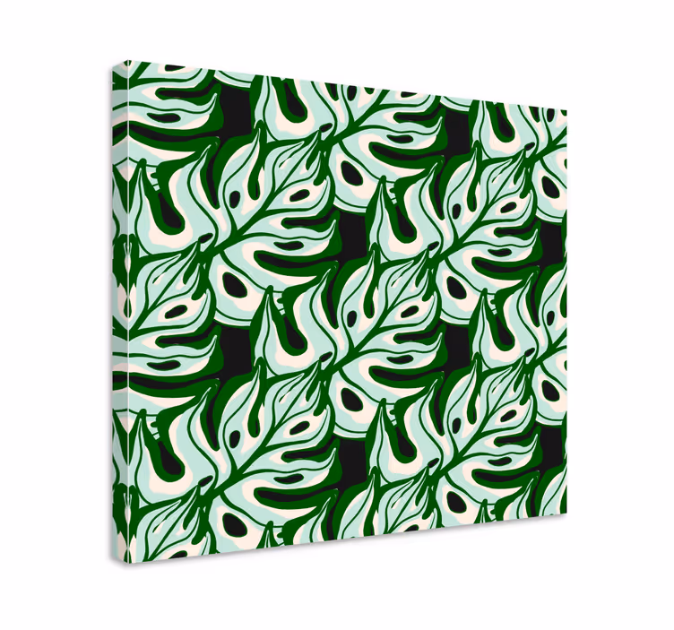 Dipinto con fiori e piante motivo foglia di monstera - TenStickers