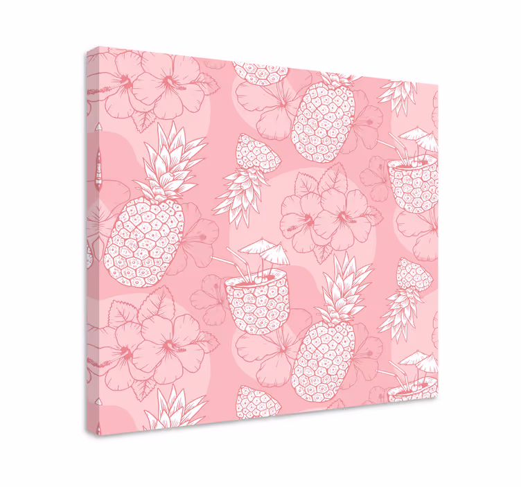 Dipinto con fiori e piante motivo ananas e ibisco - TenStickers