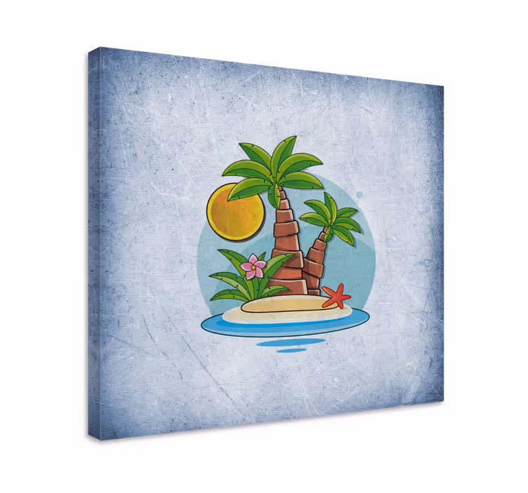 Dipinto con fiori e piante scena di isola tropicale - TenStickers