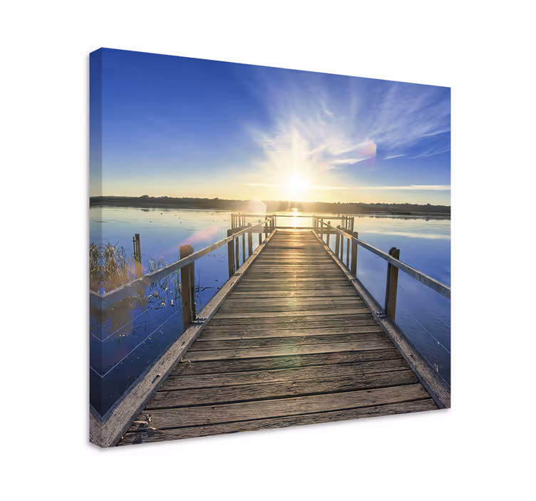 Dipinto di paesaggio molo al lago illuminato - TenStickers
